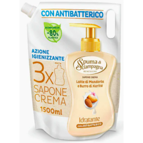 Антибатериальное жидкое мыло Spuma di Sciampagna Idratante Sapone Crema Latte Mandorla Burro Karité